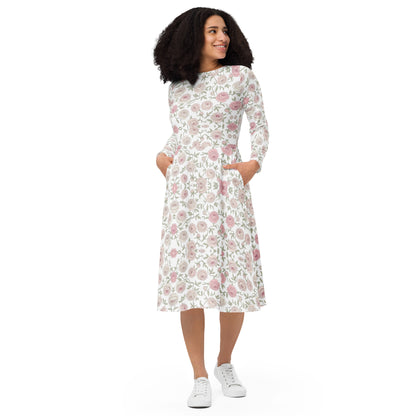 Floral long sleeve midi dress