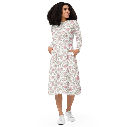 Floral long sleeve midi dress