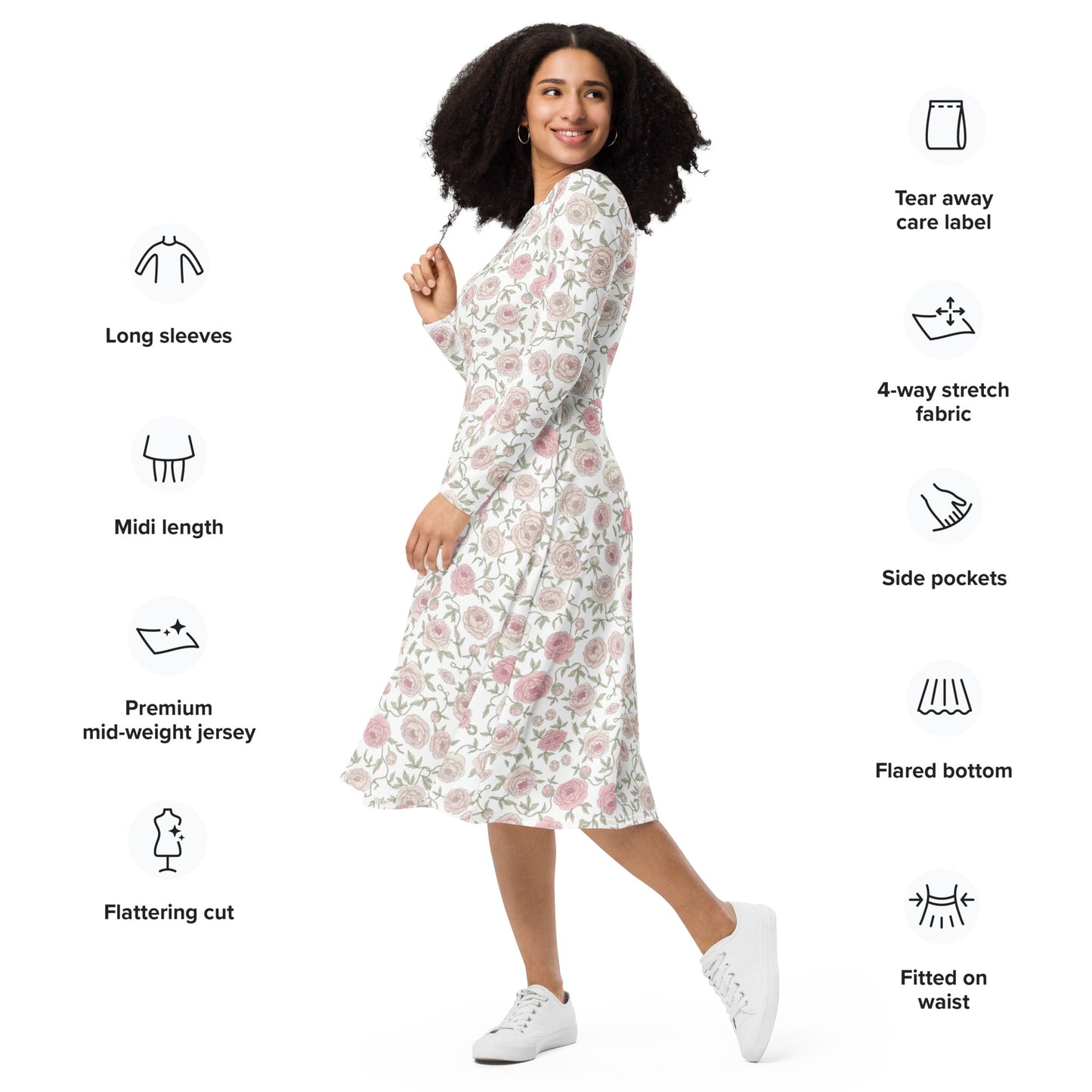 Floral long sleeve midi dress