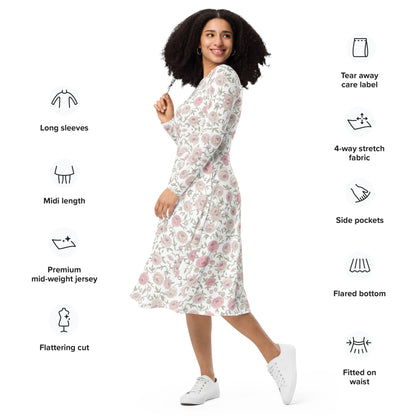 Floral long sleeve midi dress